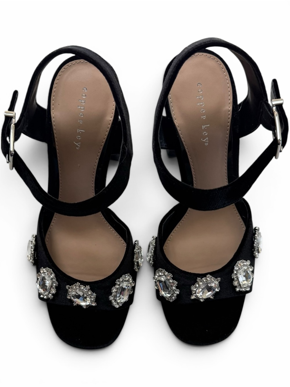 Copper Key Women Black Velvet Rhinestone Platform Block Heel Sandals Size 9 NWT - Picture 5 of 13